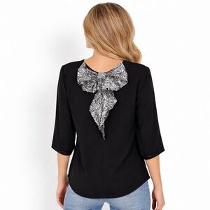 Rue21 Black Chiffon Sequin Bow Back Blouse Size Small
